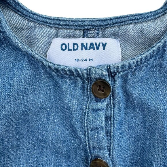 Old Navy Baby Toddler Girl Baby Girl Short Sleeve Tie Belt Denim Romper 18-24 Mo - Picture 2 of 2